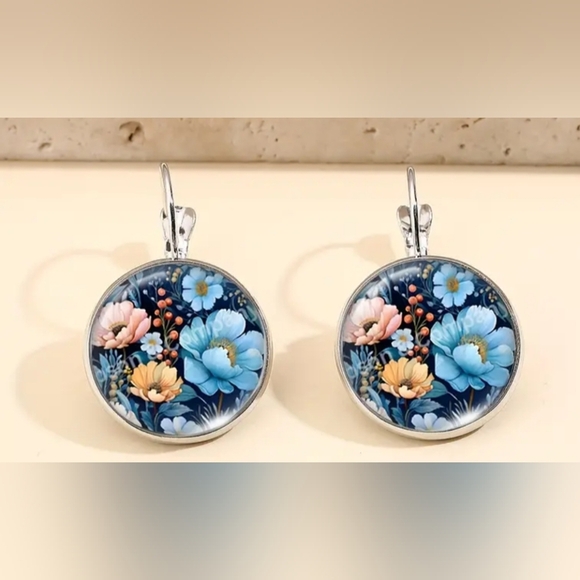 2/$30 Or 3/$35 Colorful Y2K Floral Blue and Pink Crystal Glass Earrings-(#0149) - Picture 2 of 5